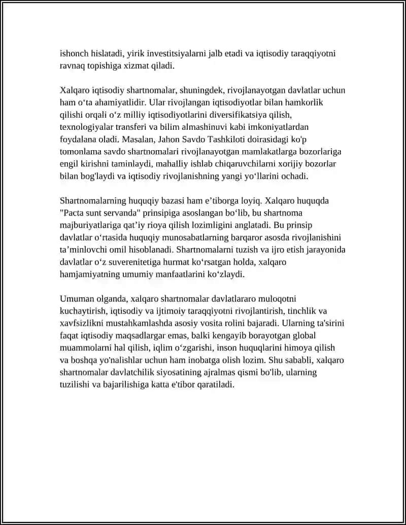 XALQARO SHARTNOMALAR VA ULARNING IQTISODYOTDAGI O'RNI SHARTNOMALAR VA ULARNING MOXIYATI 4