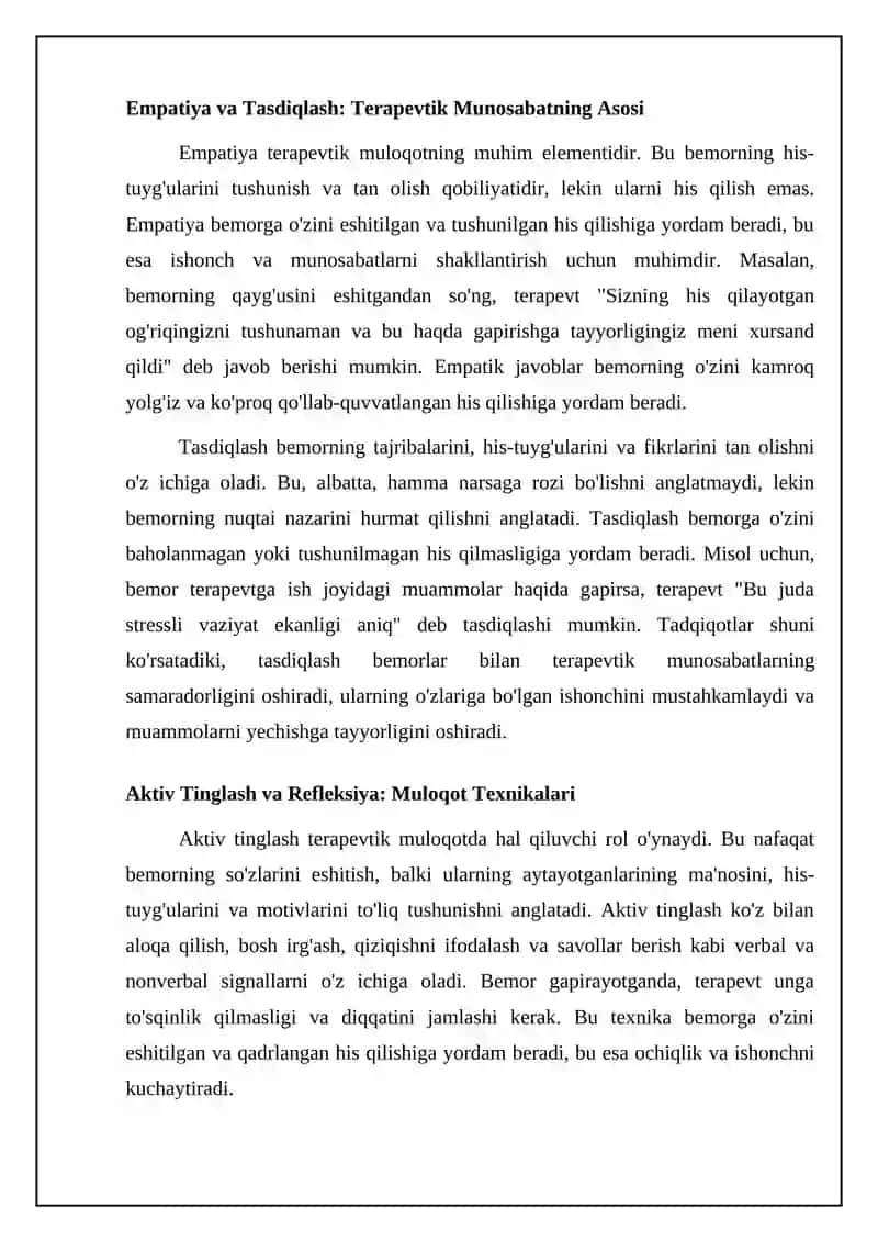 Terapevtik bemorlar bilan munotabatda bo’lish psixaligiyasi 4