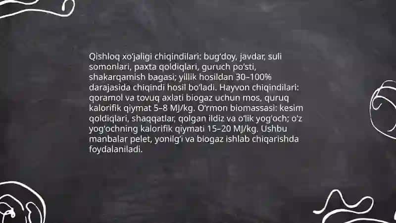 Biomassa va energiya. Biomassadan energiya ishlab chiqarish 4