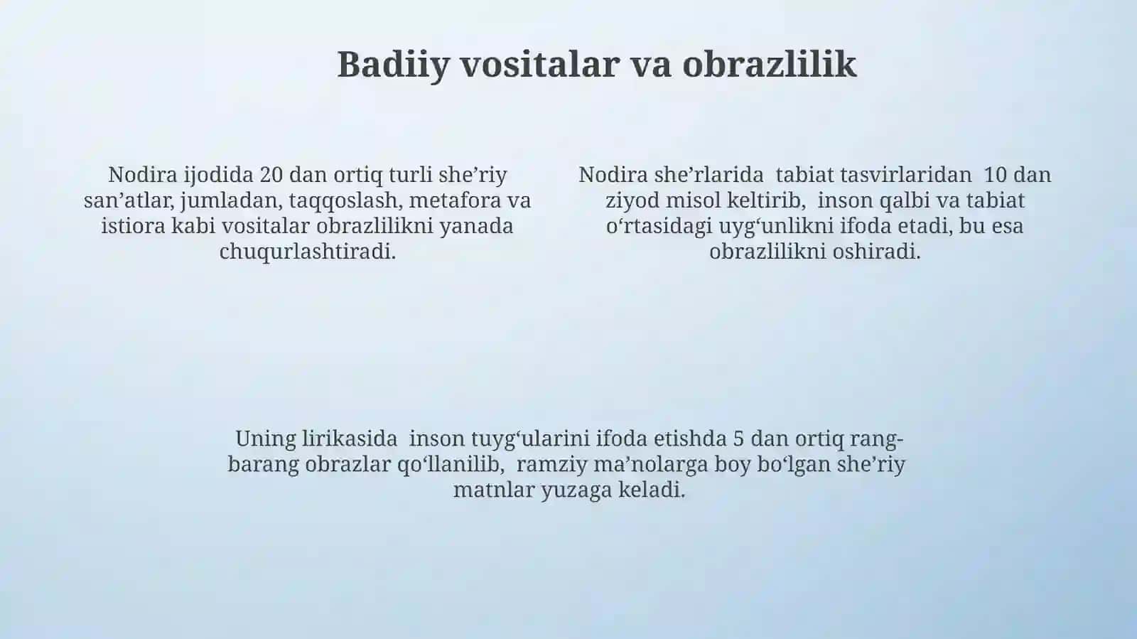 Mohlaroyim Nodira lirikasining janriy xususiyatlari 4