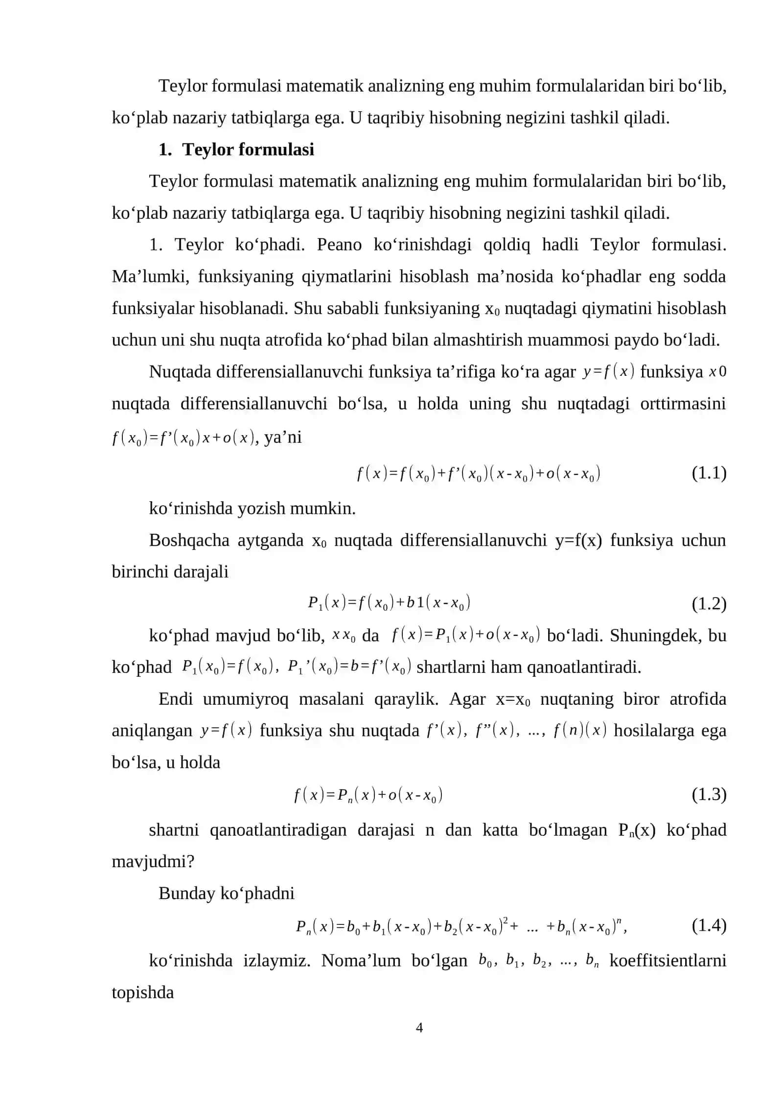 funksiyalar uchun Teylor va Makloren formulasi 4