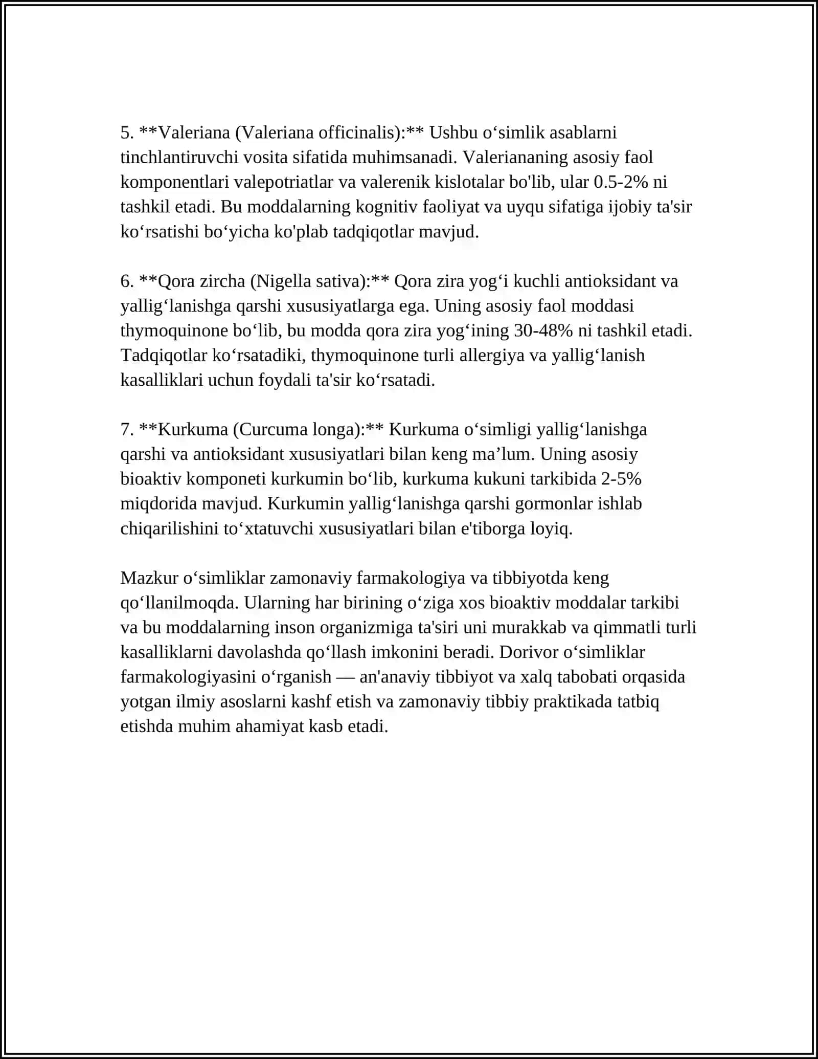MUSTAQIL ISH Mavzu: DORIVOR O‘SIMLIKLARNING NOJO'YA TA’SIRLARI 4