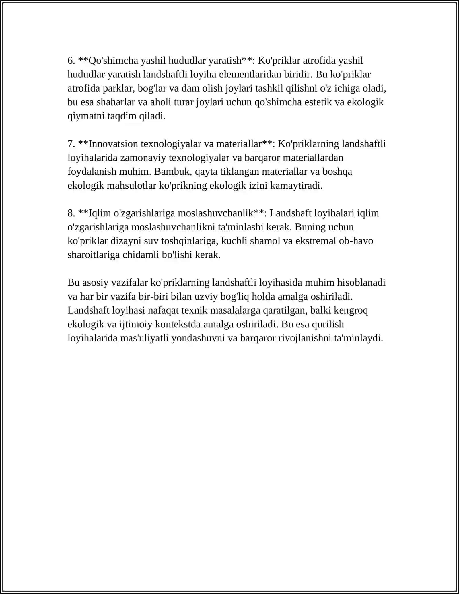 AVTOMOBIL YO'LLARIDA KO'PRIKLARNING LANDSHAFTLI LOYIHASIDAGI O'RNI,LOYIHALASH PRINSIPLARI 4