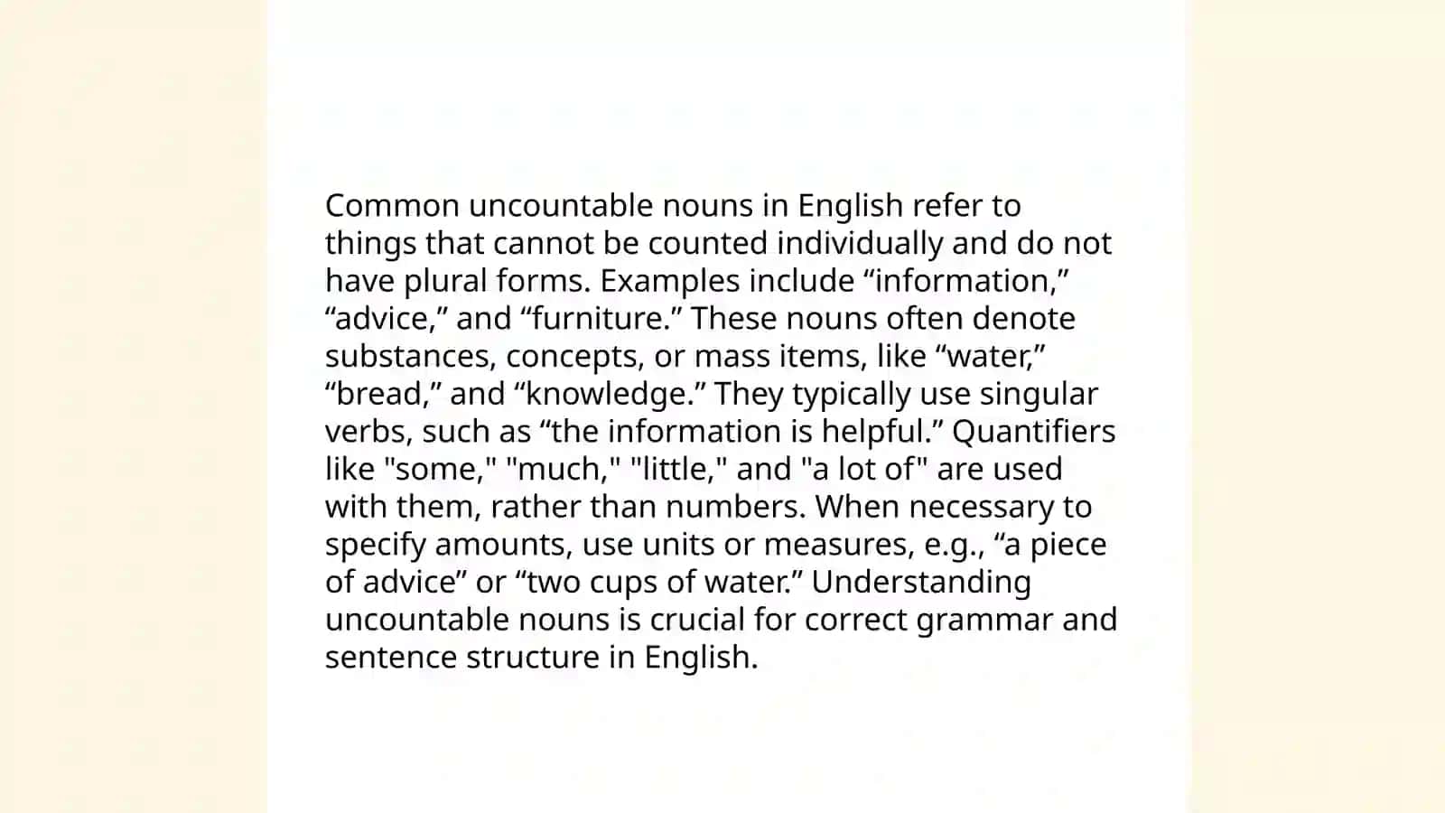 Uncountable noun 4