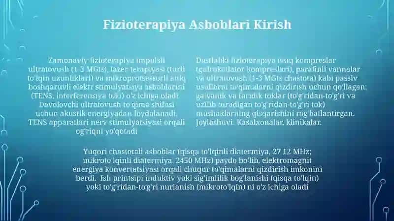 Past va yuqori chastotali fizioterapevtik apparatlar. Ularning ishlashining asoslari 4