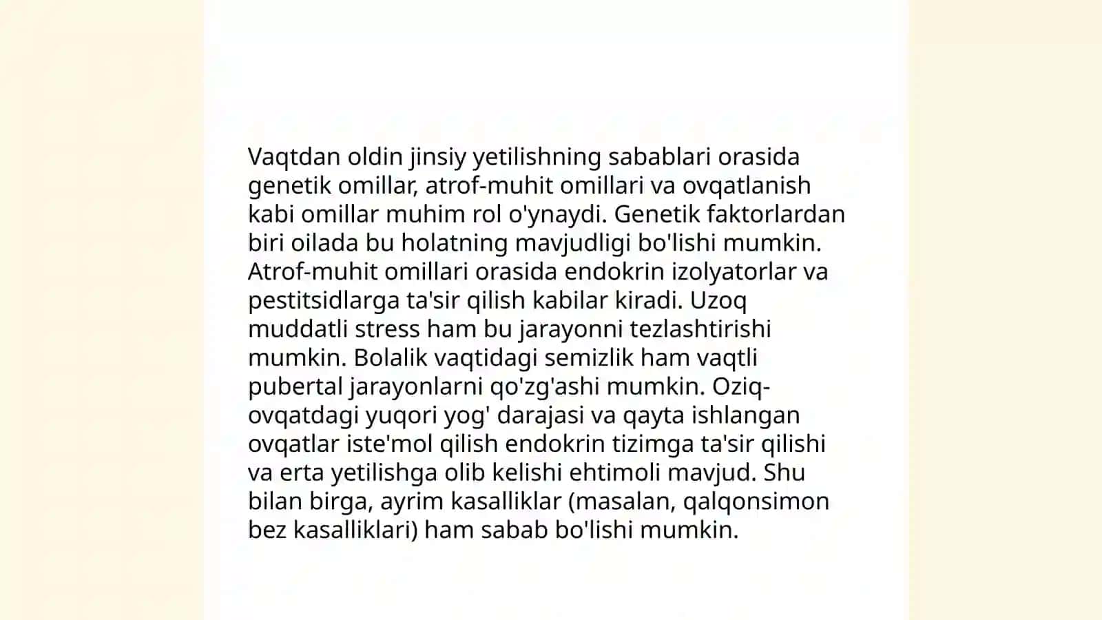 Jinsiy rivojlanishni orqada qolishi vaqtdan oldin yetilish 4