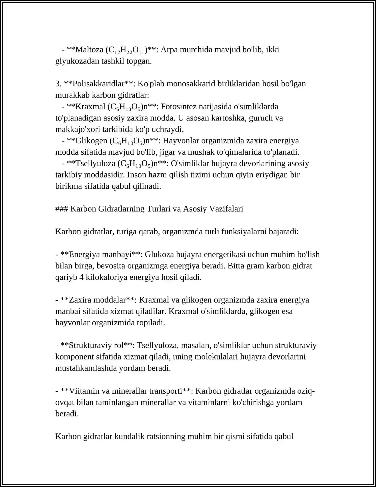 KOTABALIZIMNING UMUMIY YO‘LLARI. UGLEVODLAR ALMASHINUVI 4