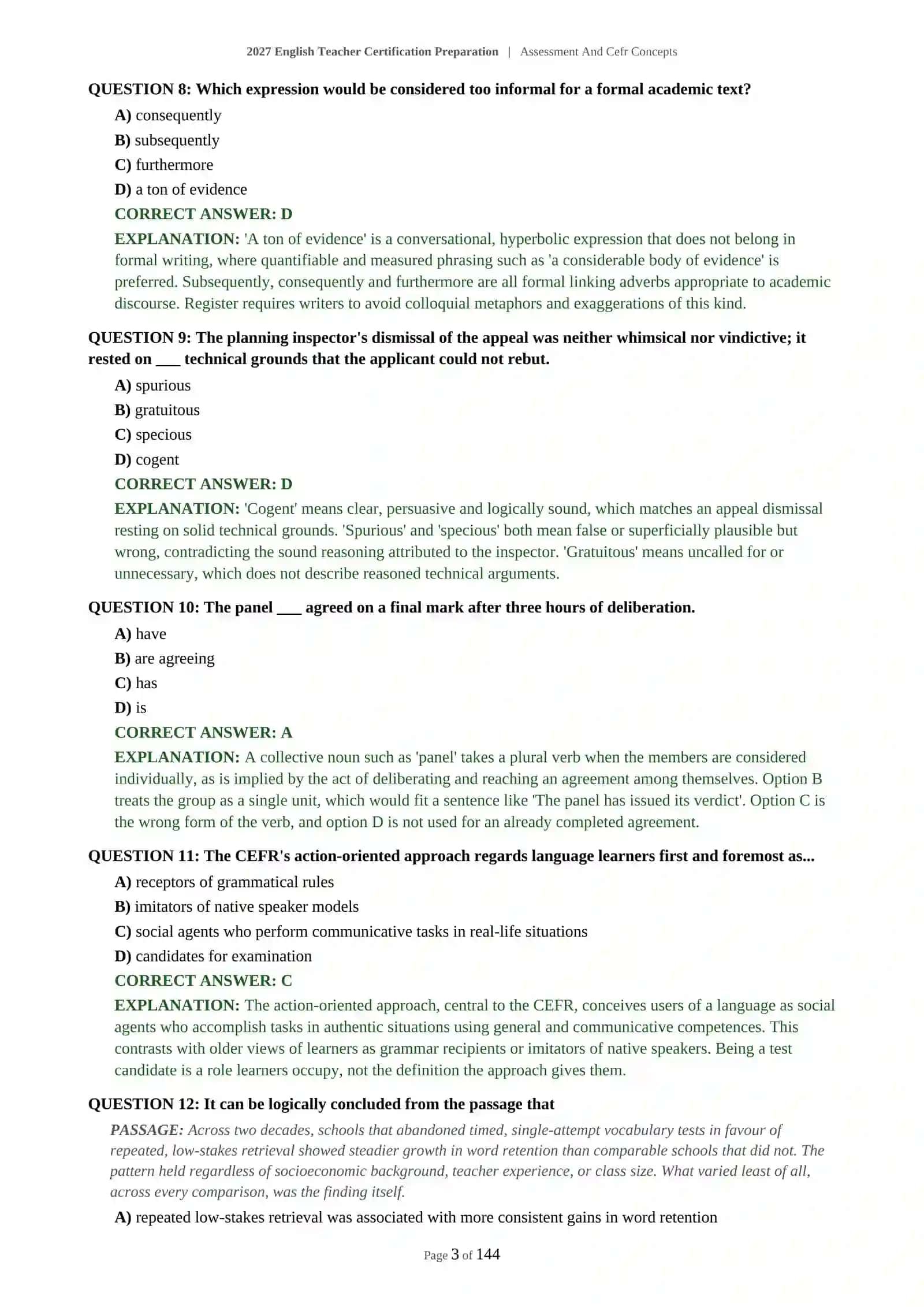 English Teacher Assessment - Assessment and CEFR Concepts | 2027 Certification Preparation 4