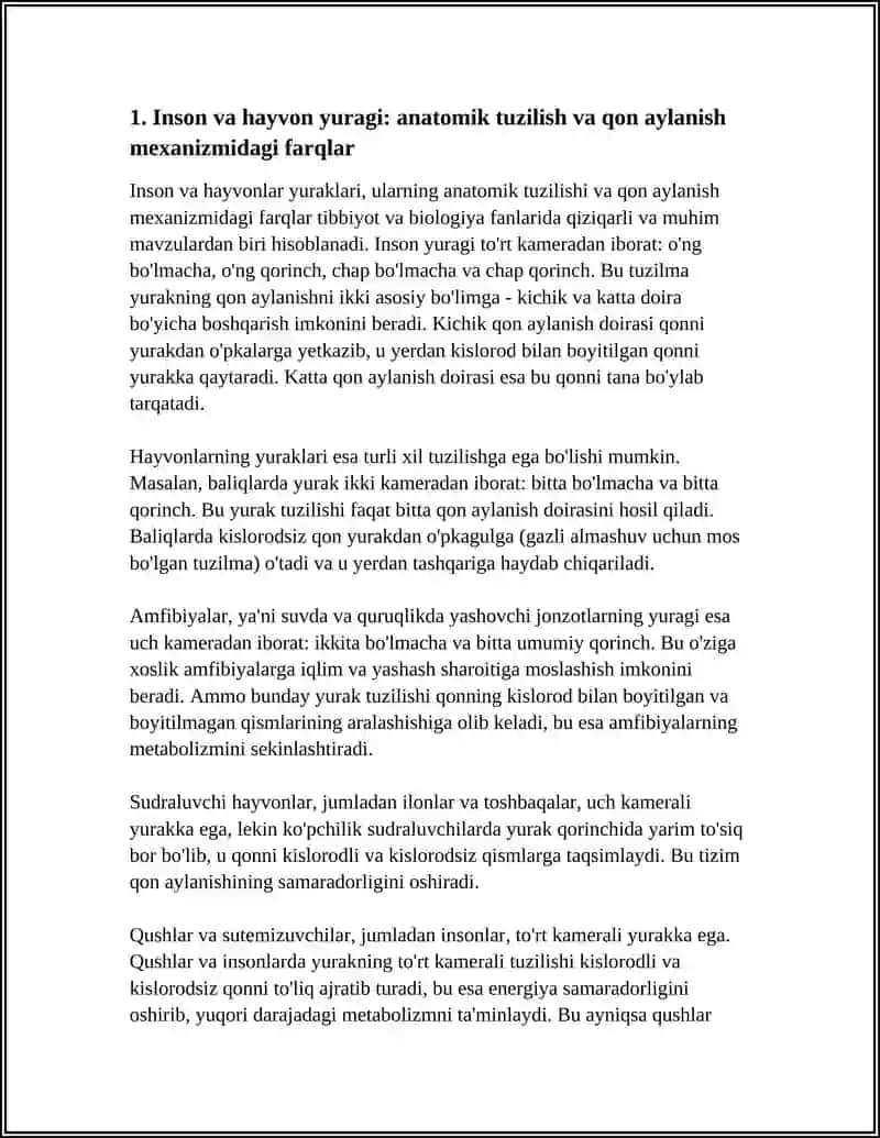 Inson va hayvon yuragi: anatomik tuzilish va qon aylanish mexanizmidagi farqlar 4