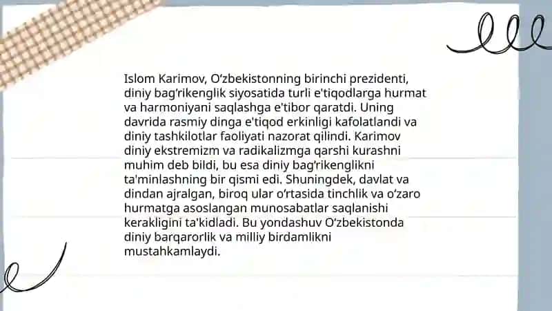 Diniy bag'rikenglik sohasida Islom Karimovning siyosati 4