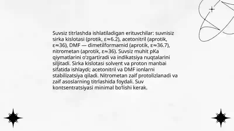 Suvsiz muhitda kislota-asosli titrlash 4