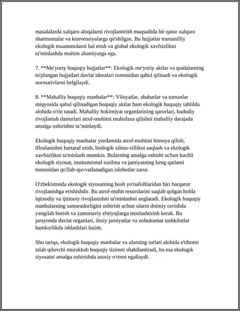 EKALOGIK HUQUQIY MANBALAR,EKALOGIK SIYOSAT 4