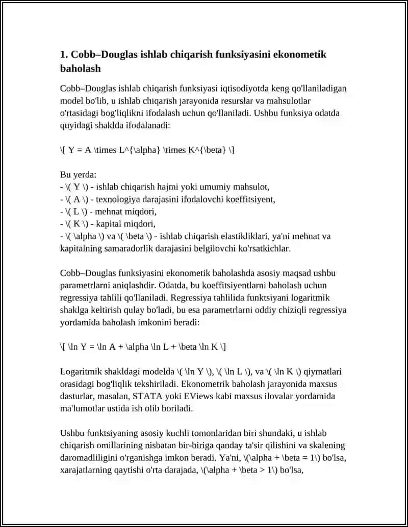 ISHLAB CHIQARISH FUNKSIYALARI YORDAMIDA EKONOMETRIK TAHLIL 4
