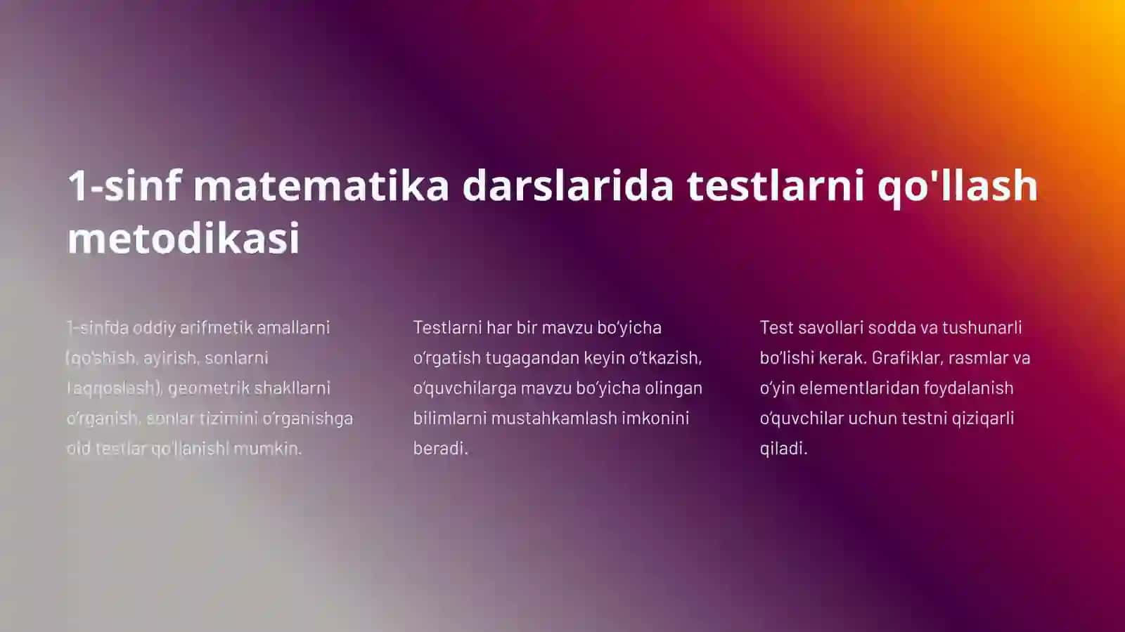 Boshlang’ich sinf matematika darslari samaradorligini testlar orqali rivojlantirish 4