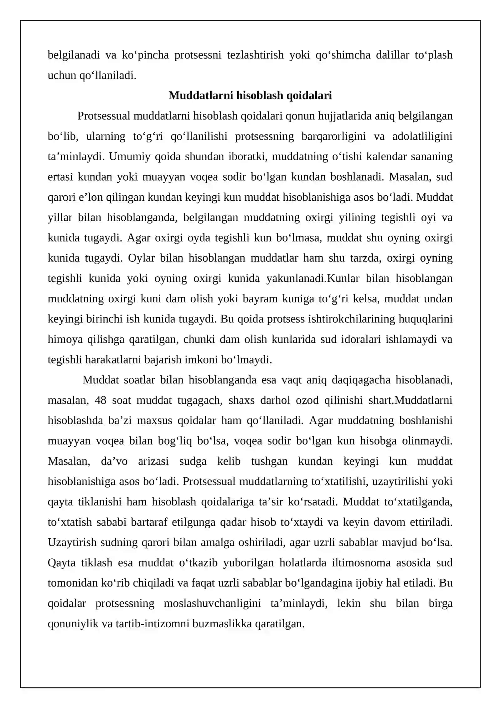 Protsessual muddatlarni hisoblash, to‘xtatib turish, kechiktirish va tiklash, uni o‘tkazib yuborish oqibatlari 4