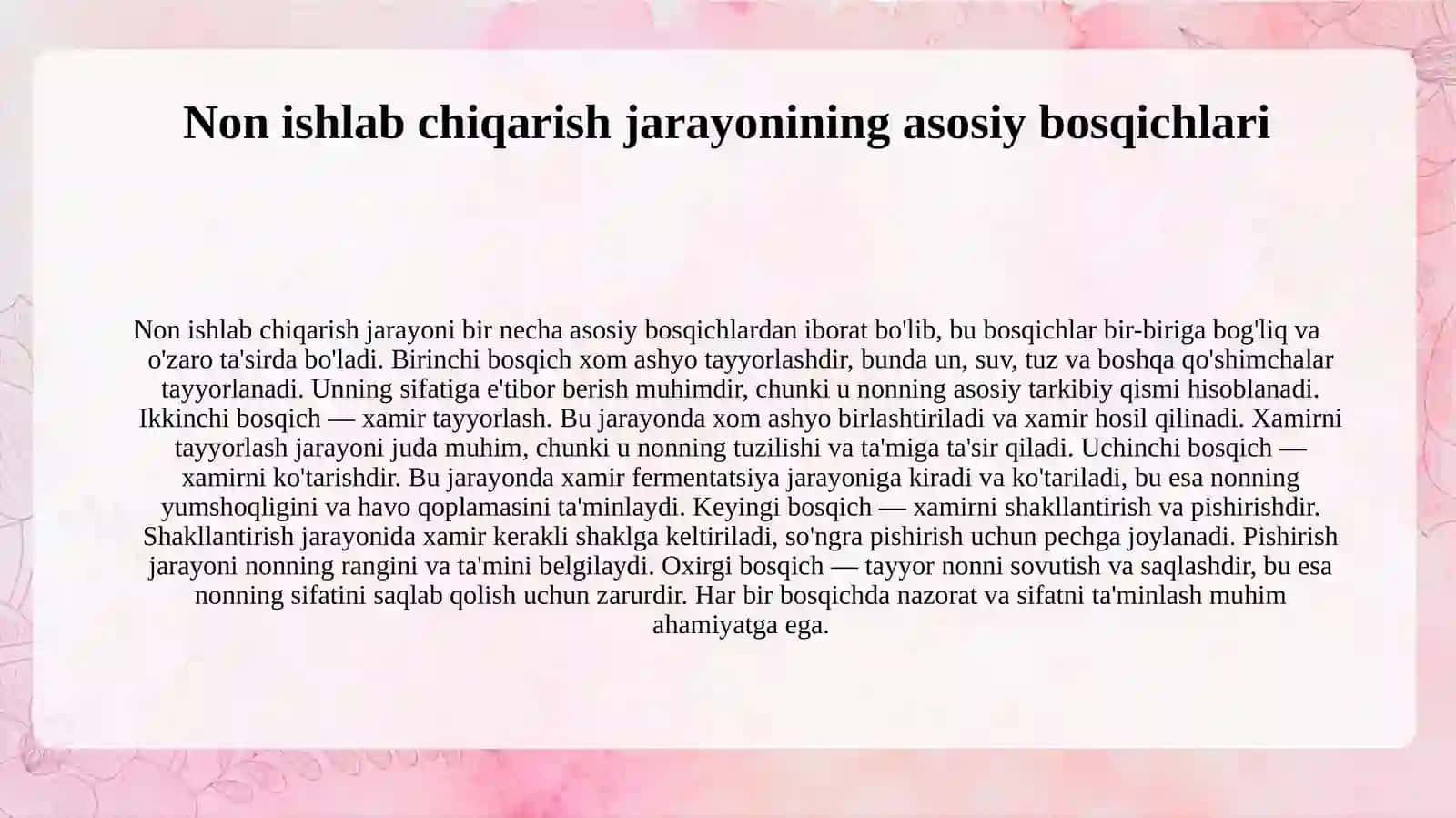 Javdar unidan non ishlab chiqarishning aparaturaviy texnalogik sxemasi va ishlab chiqarish texnalogiyasi 4