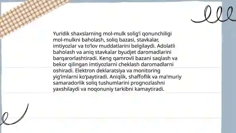 Yuridik shaxslarning mol-mulkiga solinadigan soliqning davlat byudjeti daromadlarini shakllantirishdagi ahamiyati 4