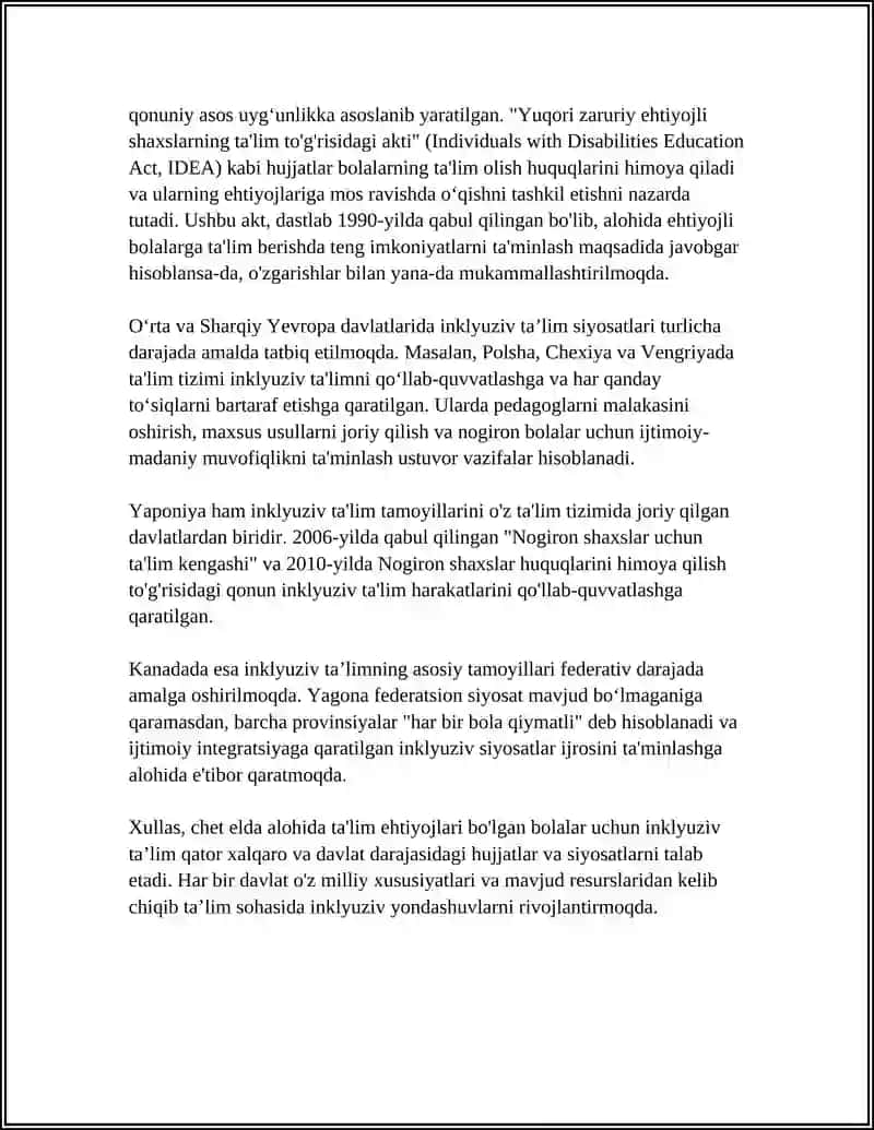 CHET ELDA ALOHIDA TAʼLIM EHTIYOJLARI BOʻLGAN BOLALAR UCHUN INKLYUZIV TAʼLIM 4