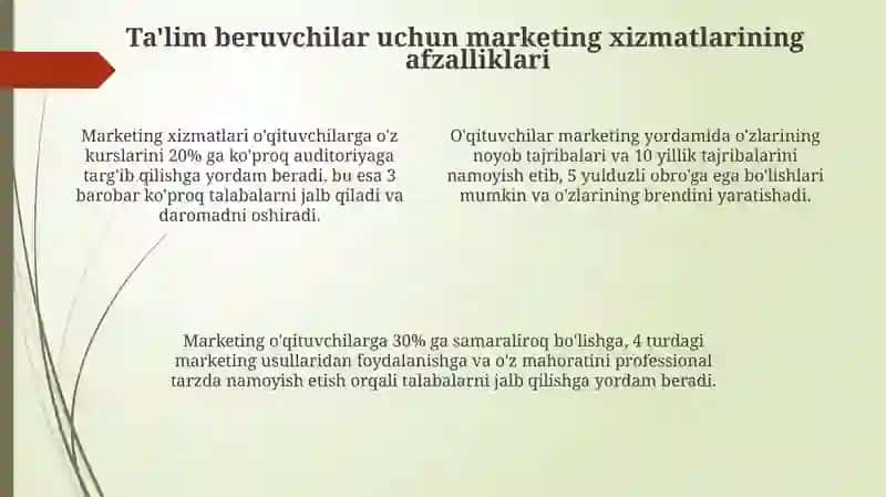 Marketing xizmatlari orqali o'qituvchilar malakasini oshirish 4