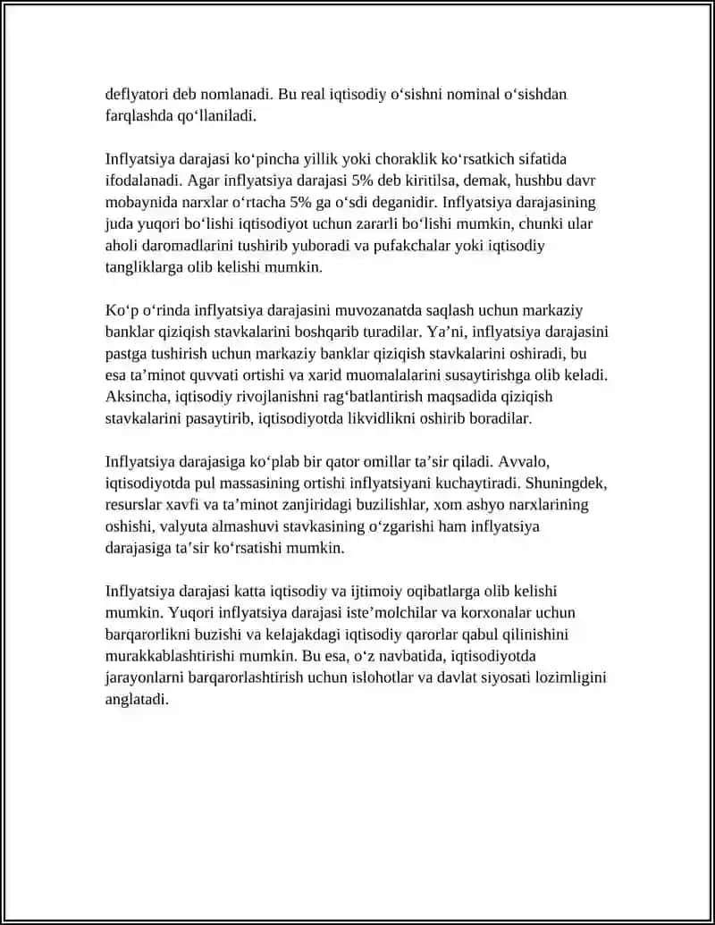 INFLATSIYA DARAJASI 4