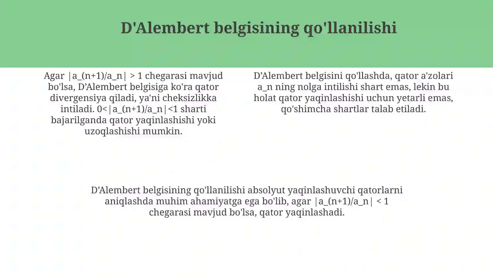 Yig'iladigan Qatorlar Haqidagi Teoremalar 4