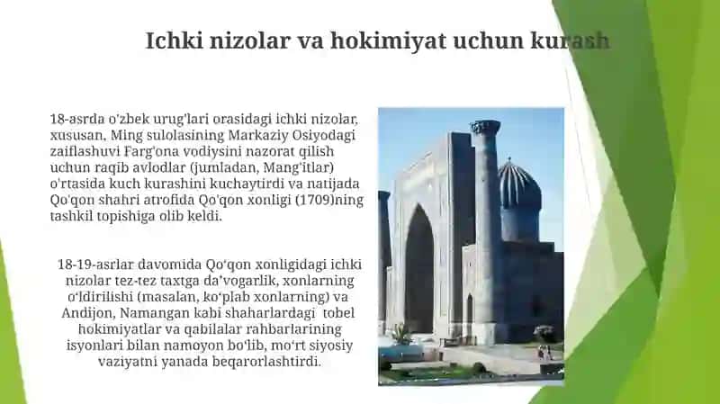 Qóqon xonligining tashkil topishi.Toshkent bekligi 4