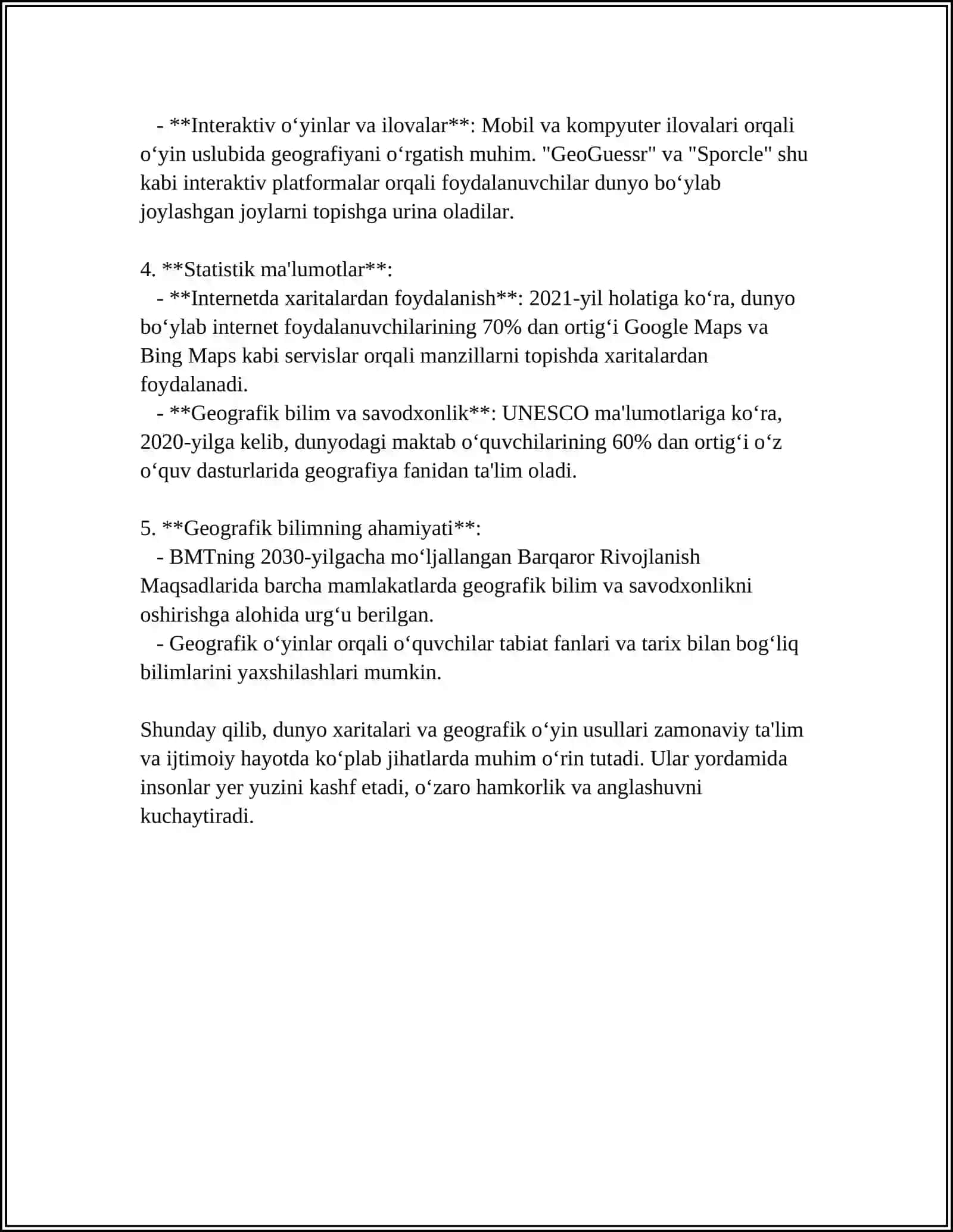 GEOGRAFIK O‘YIN METODI BO‘YICHA BIR SOATLIK DARS ISHLANMA 4