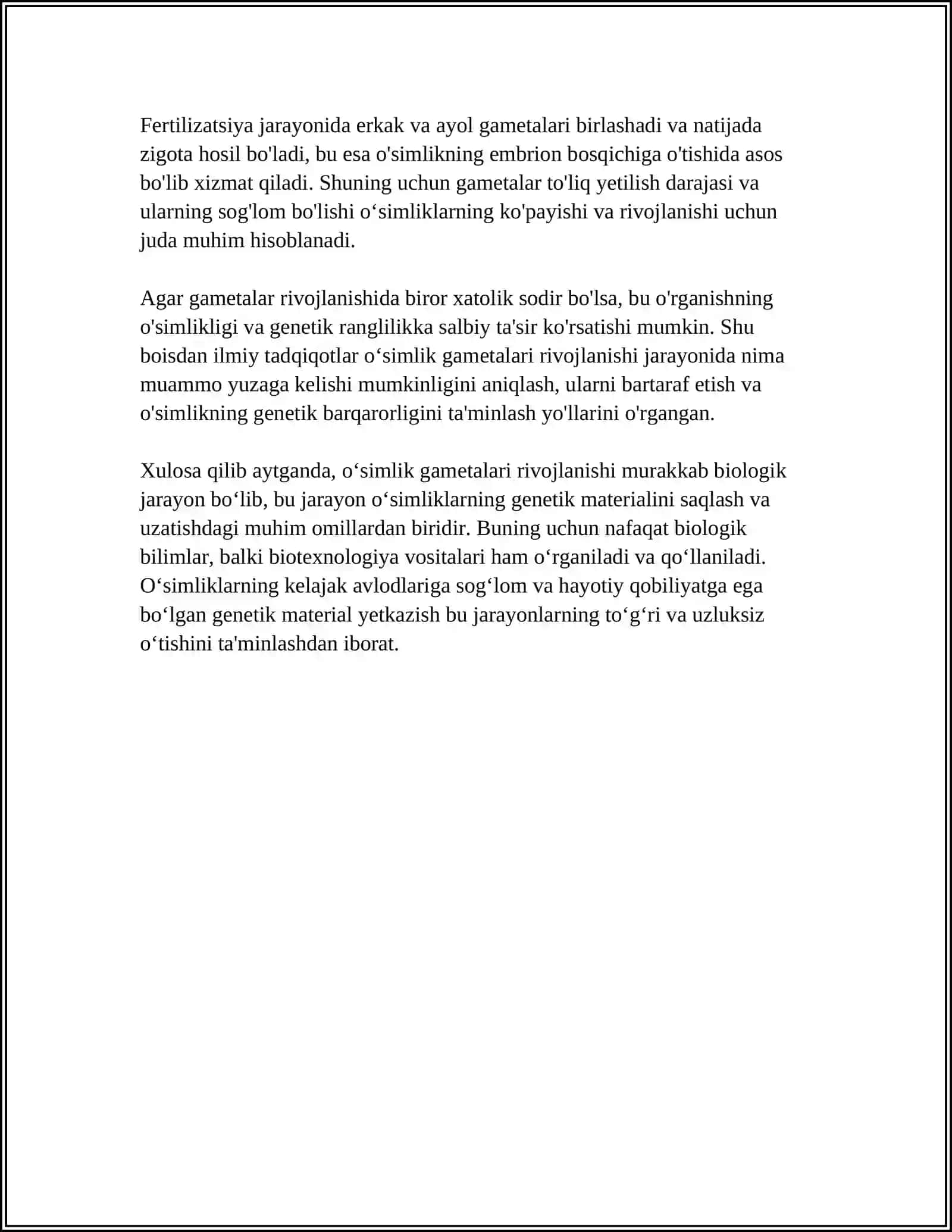 OʻSIMLIK VA HAYVON GAMETALARINING RIVOJLANISHI 4