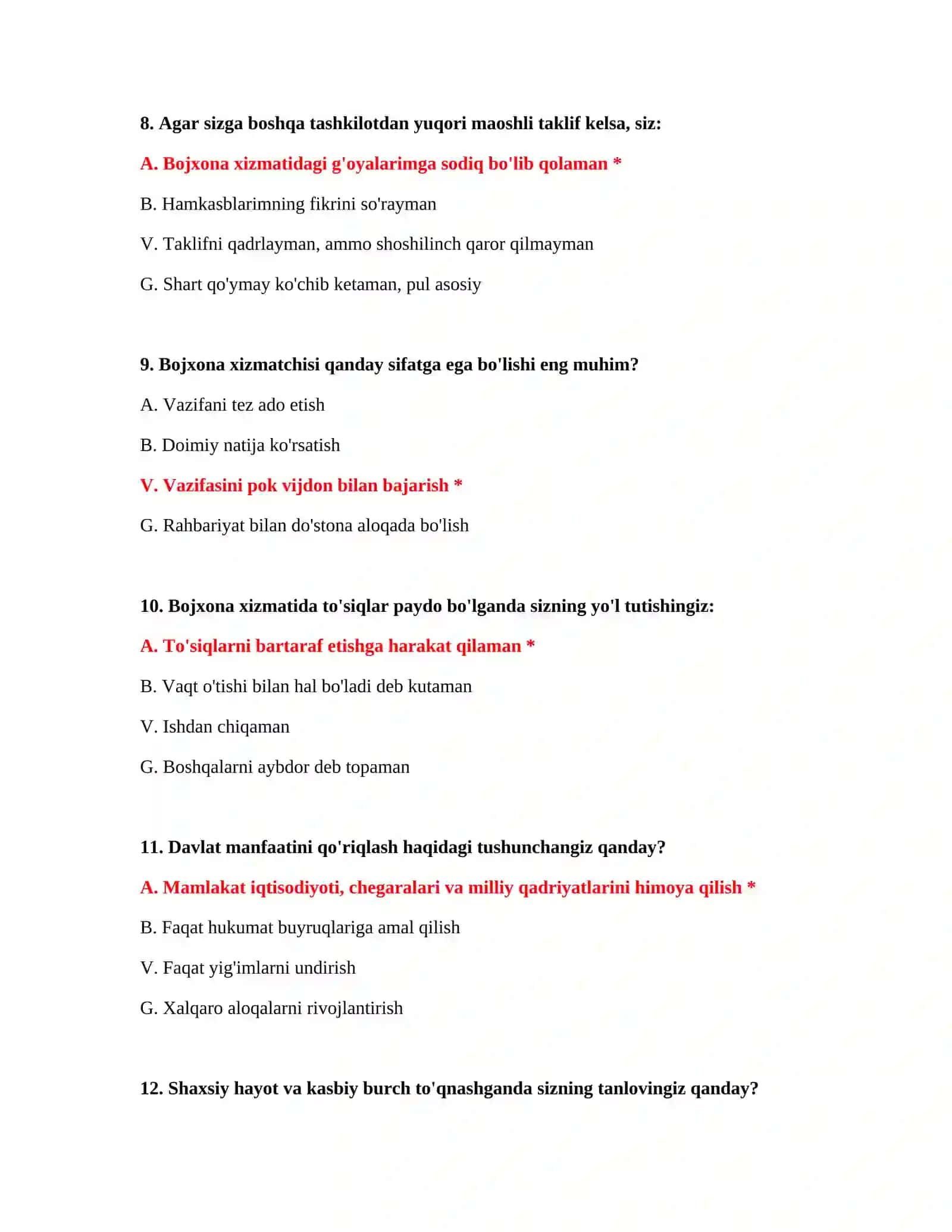 Bojxona ishga kirish test savollari va javoblari Word 4