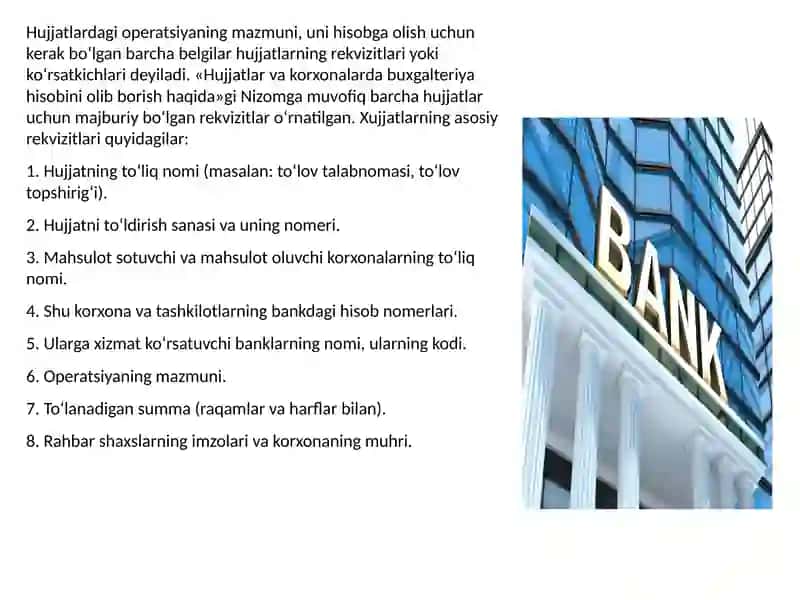 Bank hujjatlari va hujjatlarning aylanishi 4