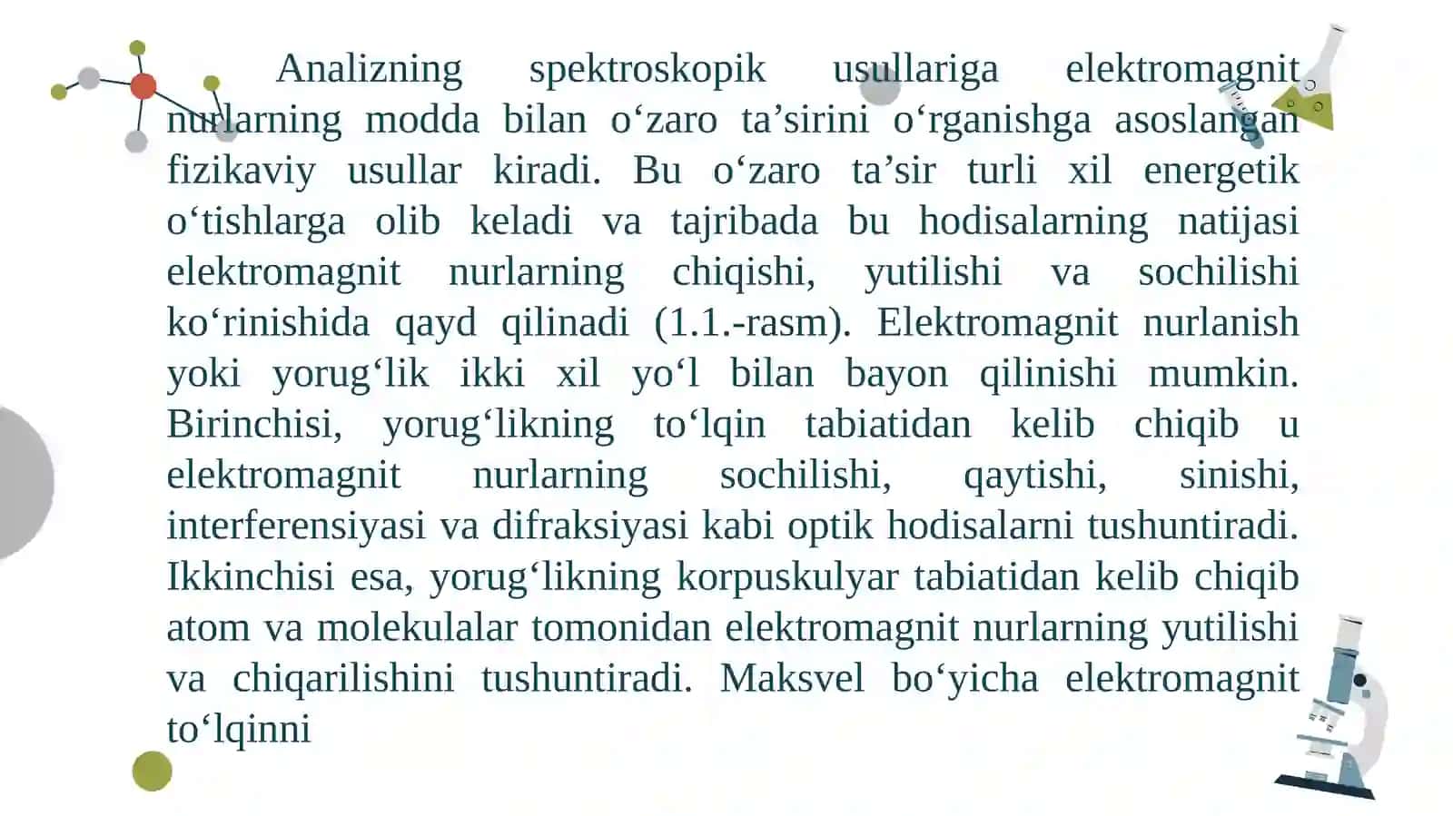 Analitik kimyo fanidan kurs ishiga tayyorlagan taqdimoti. Optik analiz metodlari 4