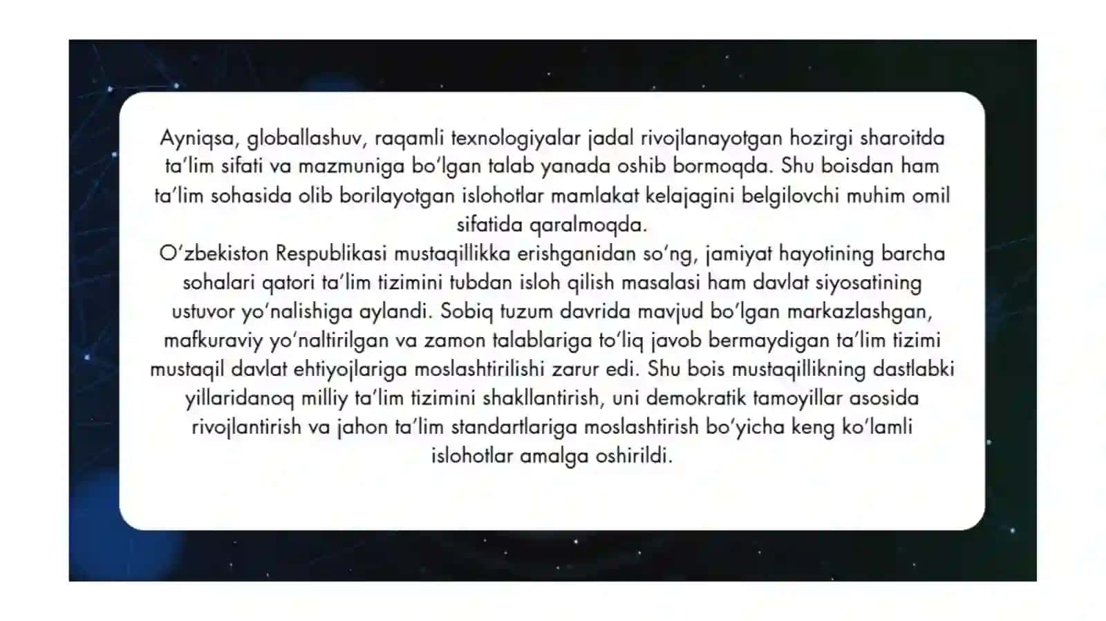 O'zbekiston Rspublikasida  ta'lim sohasida amalga oshirilgan islohotlar 4