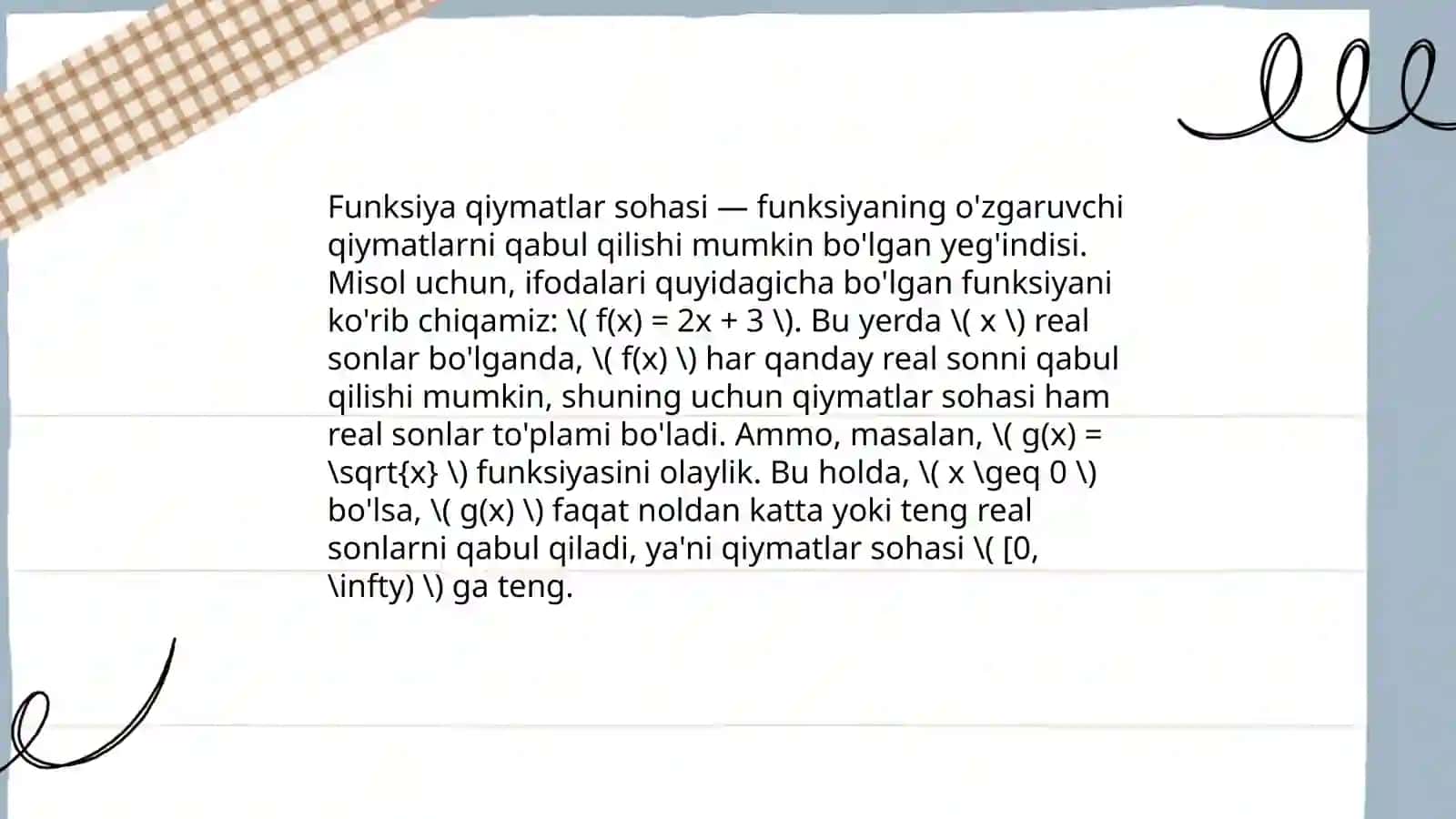 Funksiyaning aniqlanish va qiymatlar sohasi 4