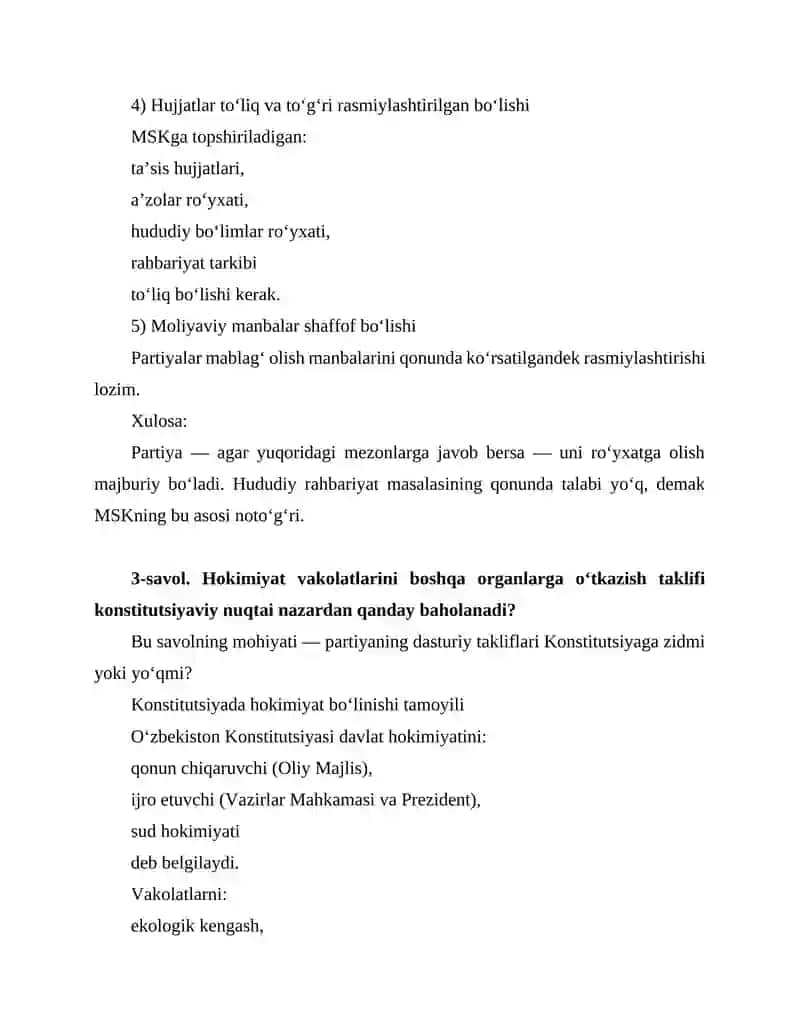 “Yashil Taraqqiyot” partiyasining ro‘yxatdan o‘tishi bilan bog‘liq huquqiy kazus 4