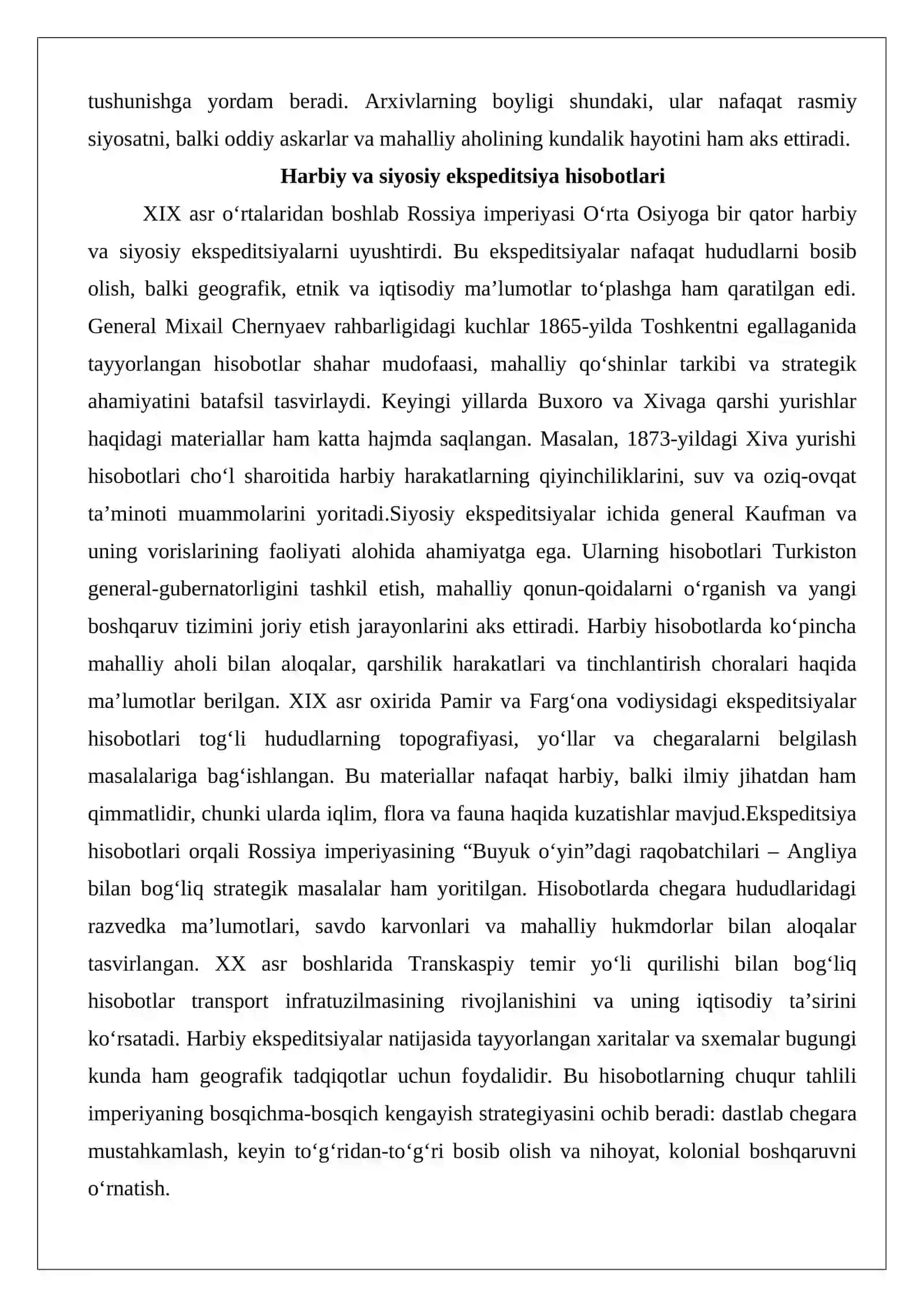 O‘rta Osiyoning XIX asr oxiri – XX asr boshlar tarixiga oid rus va yevropa tillaridagi manbalar. O‘zbekistonning XX asr tarixiga oid yozma manbalar. Mustaqil O‘zbekiston Respublikasi tarixiga oid yozma manbalar 4
