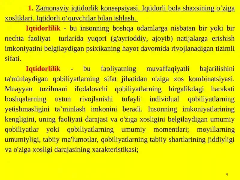 IQTIDORLI O‘QUVCHILARNI O‘QITISH (EDUCATION OF GIFTED CHILDREN) 4