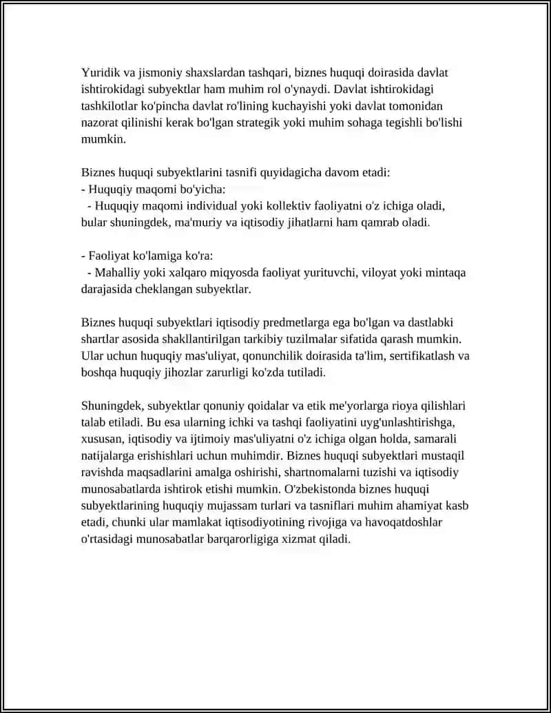 BIZNES HUQUQI SUBYEKTLARI TASNIFI 4