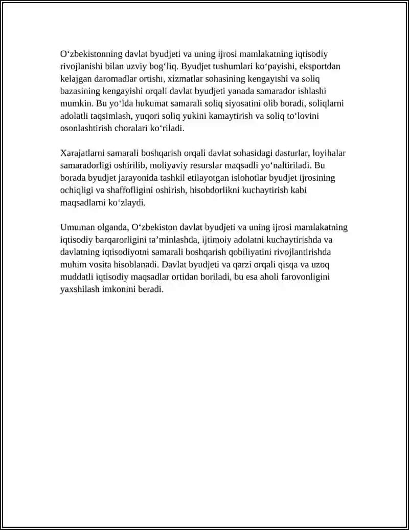 DAVLAT BYUDJETI VA DAVLAT QARZI. O‘ZBEKISTON DAVLAT BYUDJETINING IJROSI 4
