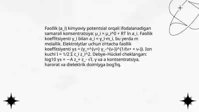 Elektrolit eritmalari termodinamikasidagi muhim tushunchalar 4