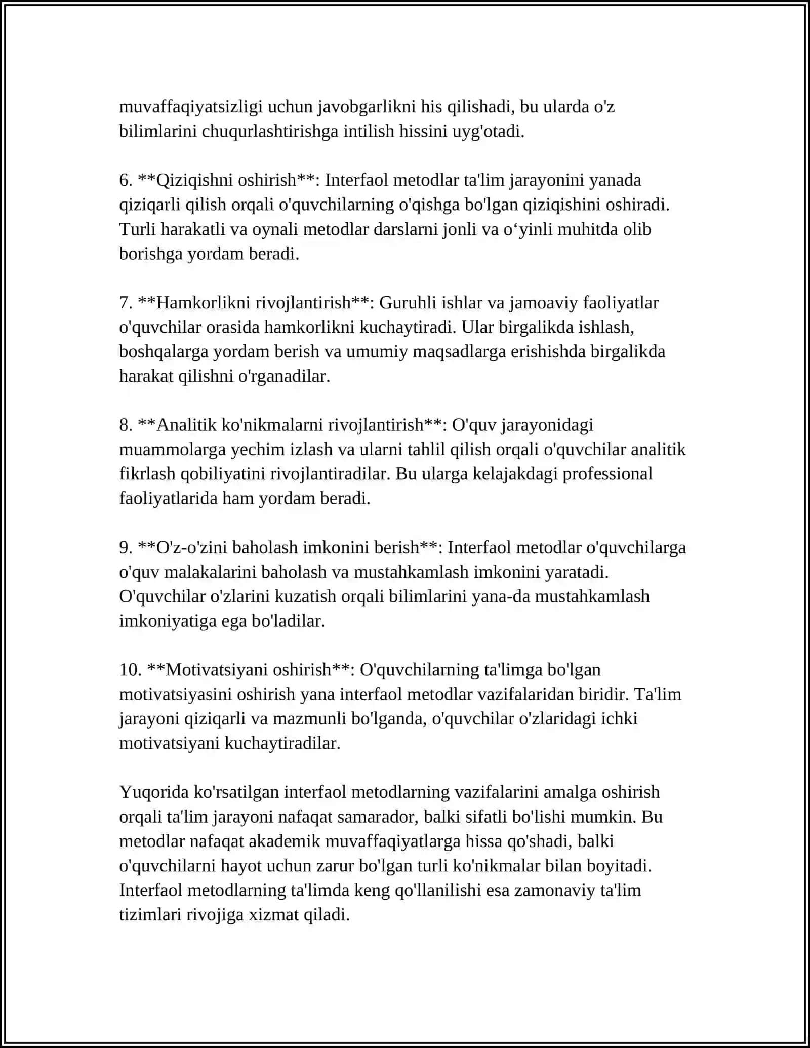 MUSTAQIL ISH Mavzu: INTERFAOL METODLARDAN FOYDALANISH 4