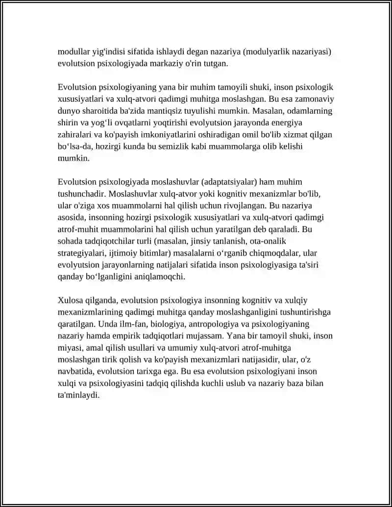 EVOLUTSION PSIXOLOGIYA PSIXOLGIYA SOHASI SIFATIDA 4