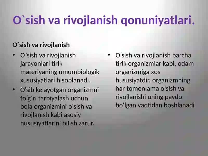 Organizmning o'sish va rivojlanishining umumiy qonuniyatlari 4