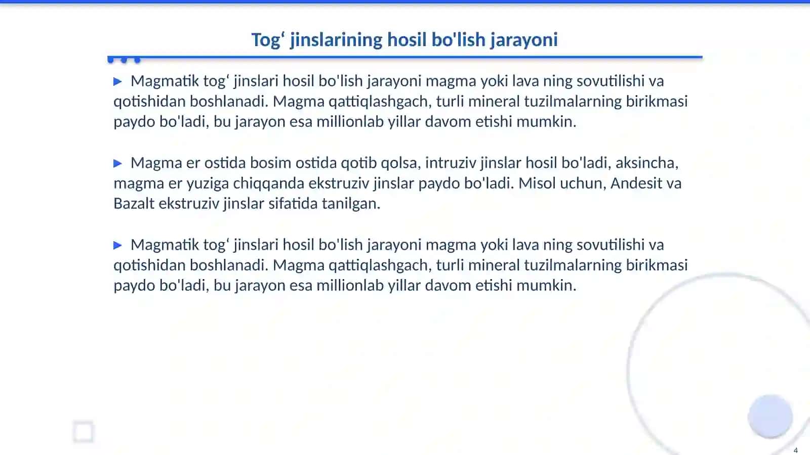 Magmatik togʻ jinslari tasnifi 4