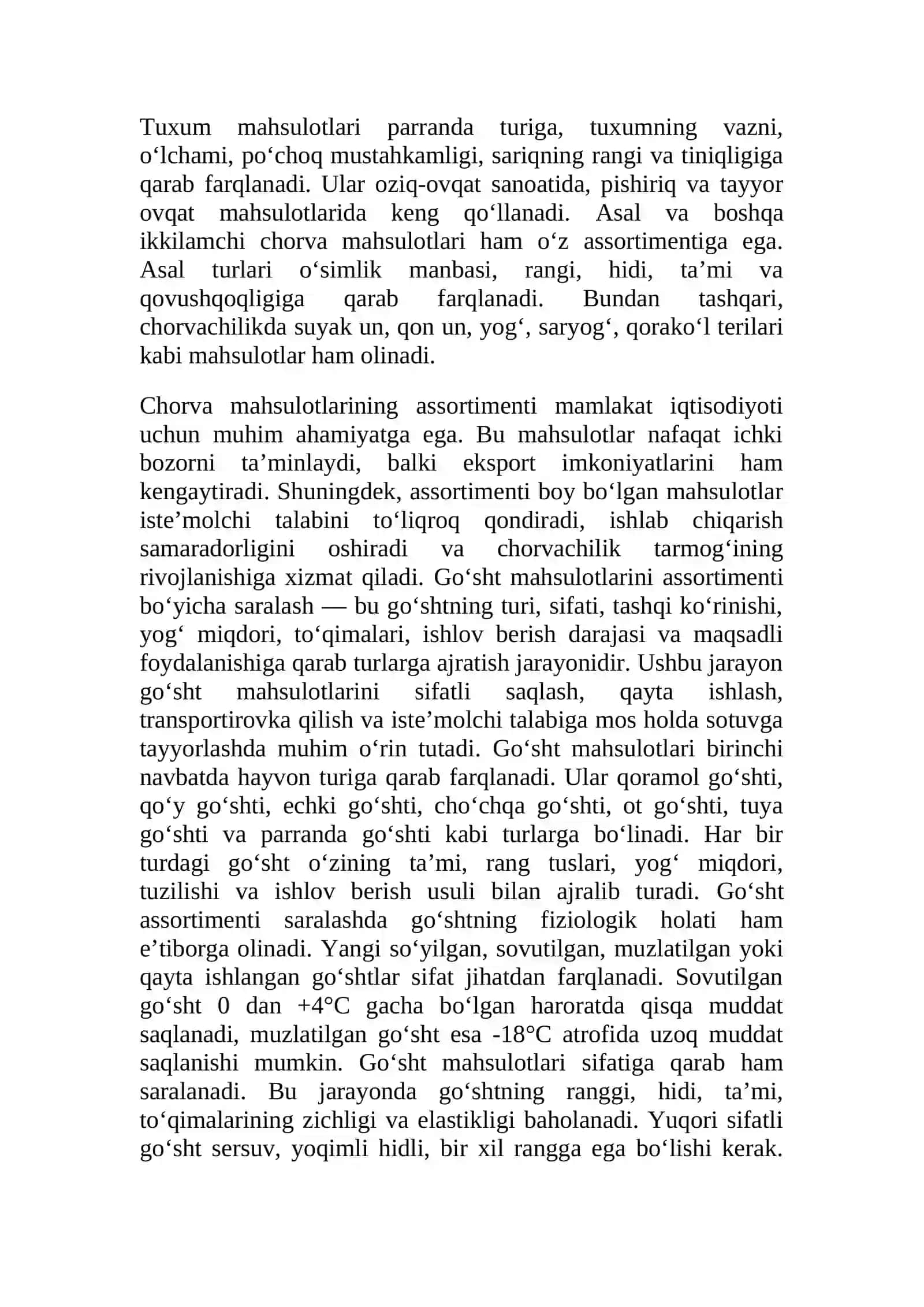 Chorva mahsulotlarini assortimenti bo‘yicha saralash 4