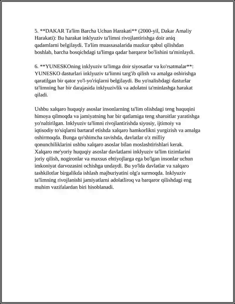 INKLYUZIV TALIM VA XALQARO HUQUQLAR INKLYUZIV TALIMNING MEYORIY HUQUQIY ASOSLARI 4
