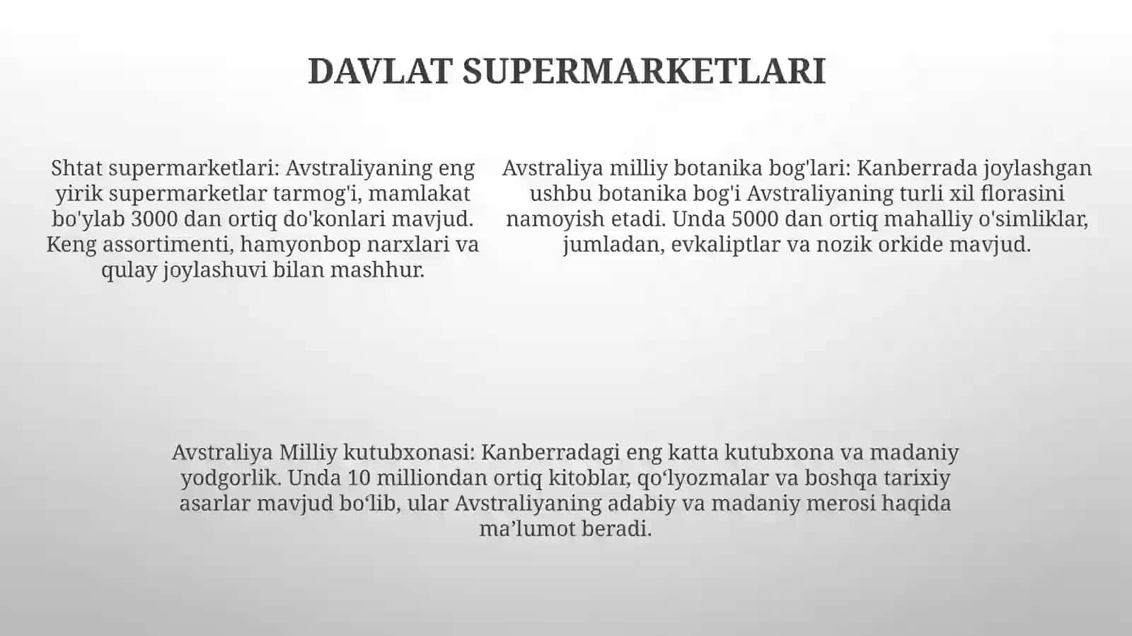 Avstraliya Materigininig QoʻRiqxona,Davlat Buyutmaxonasi Hamda MilliBogʻLari 4