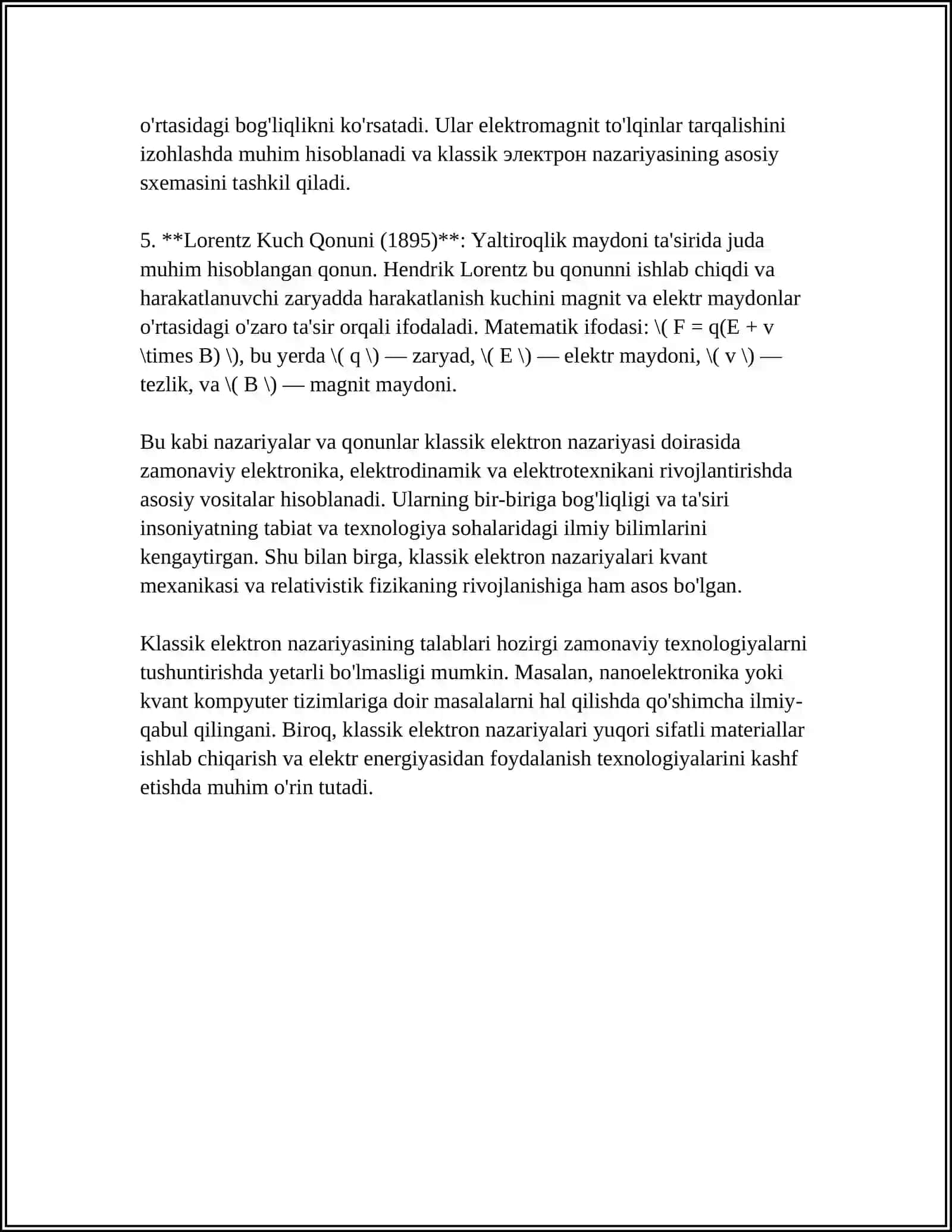 KLASSIK ELEKTRON NAZARIYANING KAMCHILIKLARINI FORMULA VA CHIZMALAR BILAN TUSHUNTIRING 4