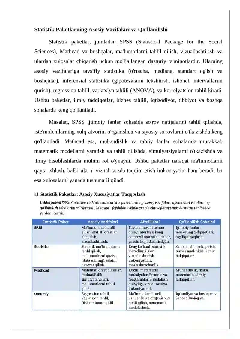 Statistik dasrurlar paketi.(Statistik SPSS Mathcod).Yechimlarning statistik va grafik tahlili 4