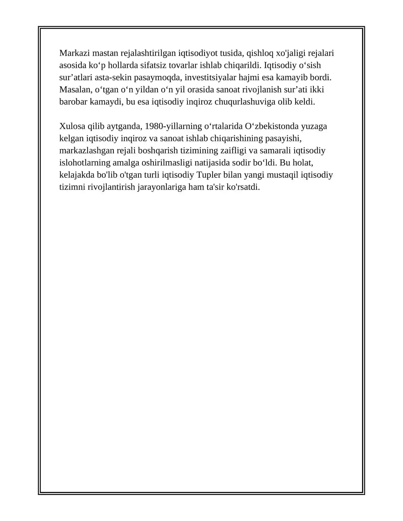 XX ASR 80-YILLARI O‘RTALARIDA RESPUBLIKA IJTIMOIY-SIYOSIY, IQTISODIY VA MA’NAVIY HAYOTIDAGI INQIROZLI HOLAT 4