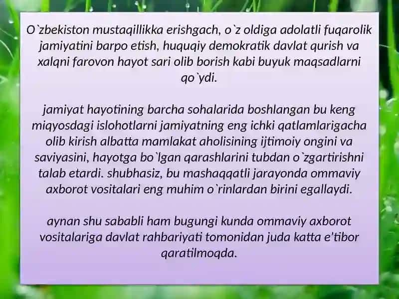 O‘zbekiston Respublikasida Ommaviy Axborot Vositalari Faoliyati (O‘zgarishlar va Muammolar) 4